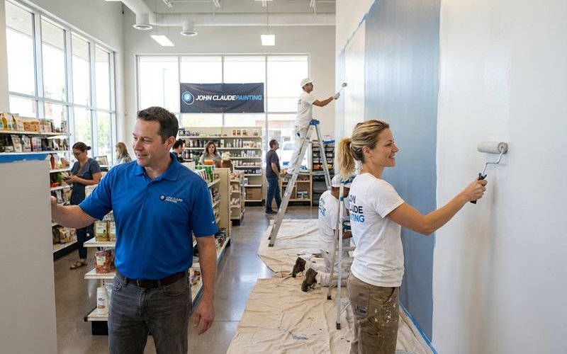 Commercial painting project in Phoenix retail store being completed in sections to allow continued operation