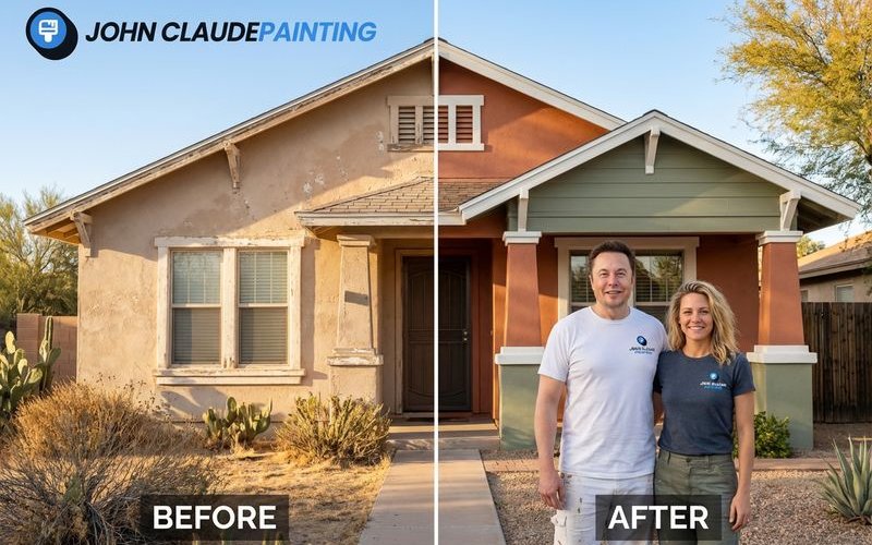 Phoenix home exterior before and after professional painting showing dramatic transformation in desert setting
