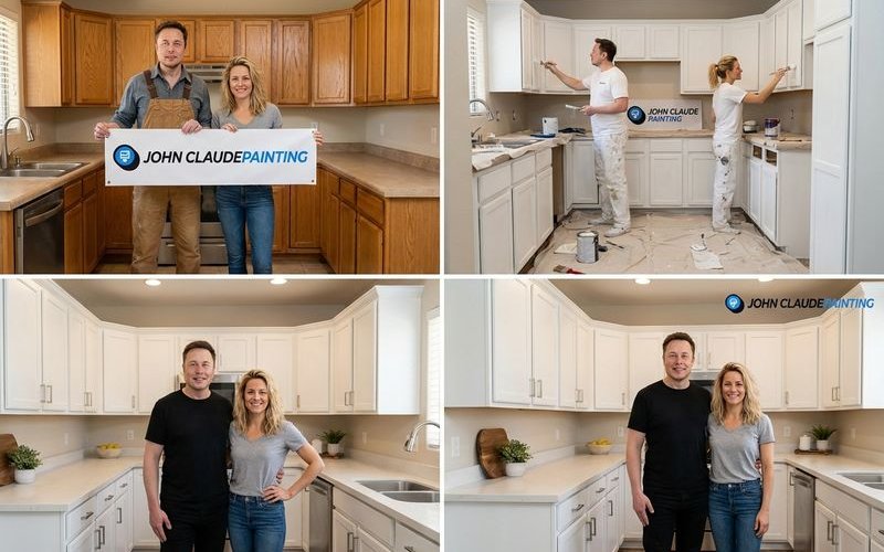 Phoenix kitchen cabinet painting project showing before during and after transformation