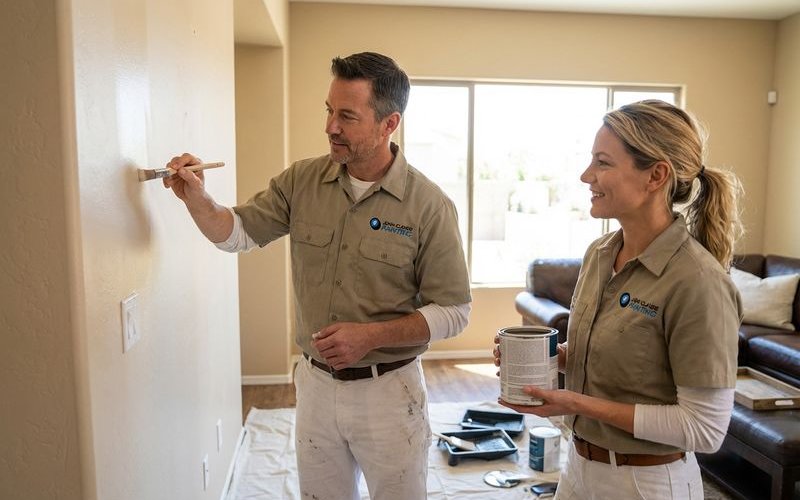 Professional painter touching up interior paint in Phoenix home as part of maintenance
