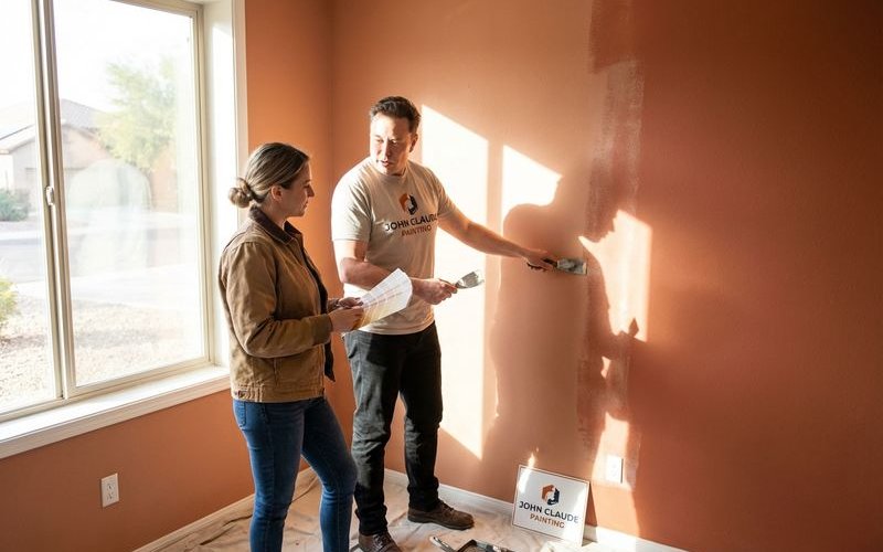 Wall showing fading paint near window in Phoenix home with clear difference between sun-exposed and protected areas
